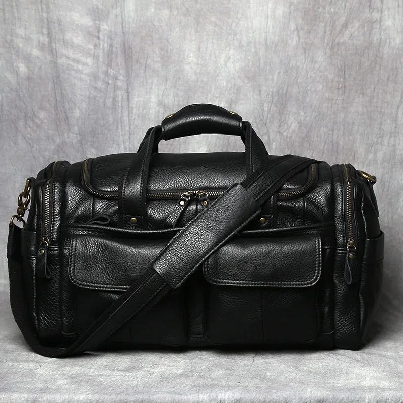 ZRCX Vintage Men's Hand Luggage Bag Travel Bag Genuine Leather Large Capacity Single Shoulder Messenger For 14 Inch Laptop