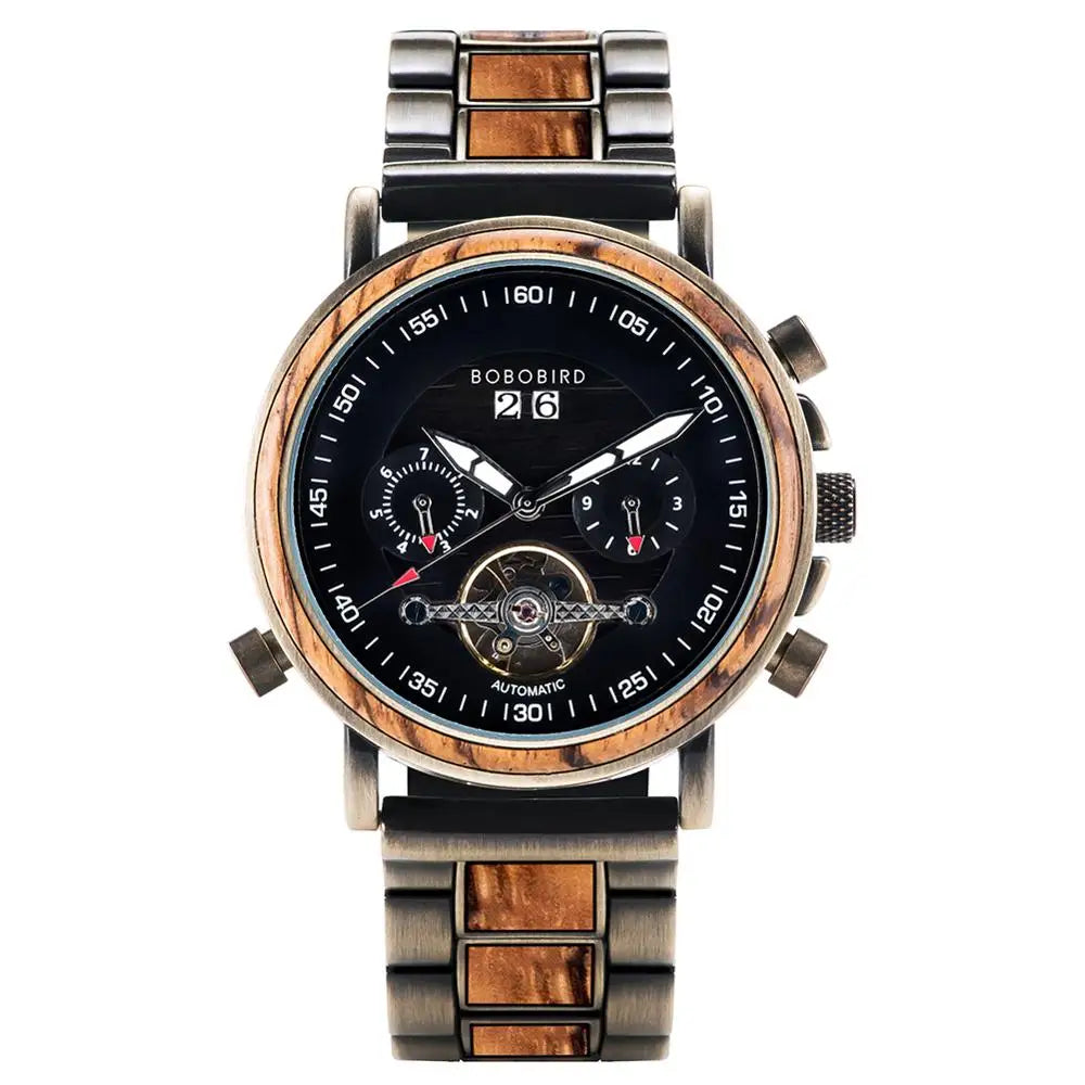 BOBO BIRD Couple Automatic Watches Wooden Stainless Steel Business Sport Mechanical Watch for Man Dropshipping Personal Custom
