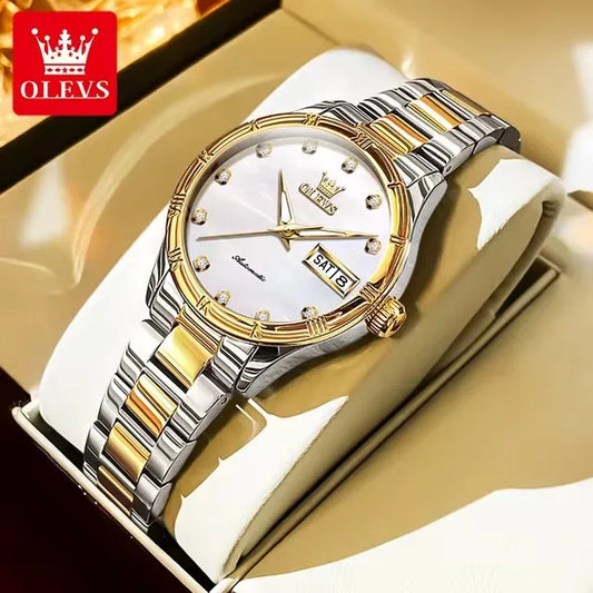 OLEVS 7030 Luminous Hands Diamond Watch Date Display Complete Calendar Function Automatic Mechanical Women's Watches for Ladies
