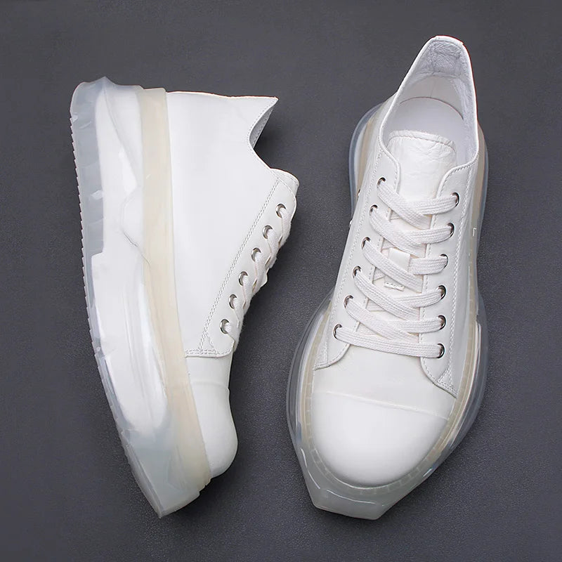 Men's shoes 2025 cowhide breathable casual shoes Comfortable sneakers platform board shoes Men's fashion white single shoes