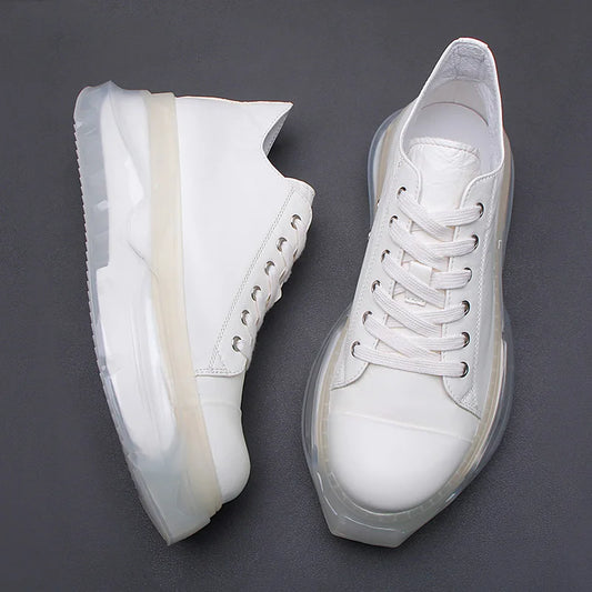 Men's shoes 2025 cowhide breathable casual shoes Comfortable sneakers platform board shoes Men's fashion white single shoes