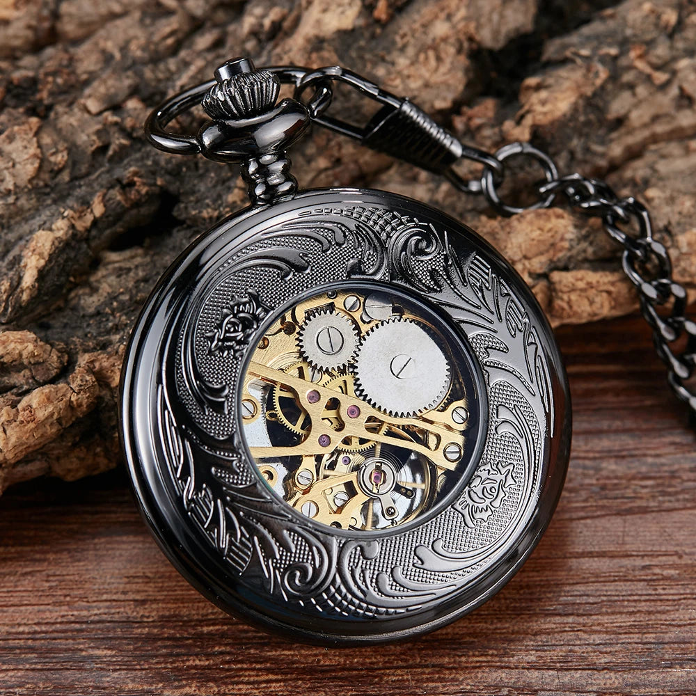 Luminous Hand Winding Mechanical Pocket Watch Pendant Bronze Classical Vintage Hollow Cover Analog for Men Watches Clock Gift