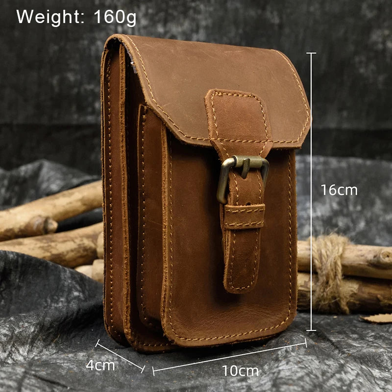 Luufan Leather Wait Bag For Men Travel Boy Belt Bag Vintage Brown Natural First Layer Cowhide Phone Waist Pack 2020