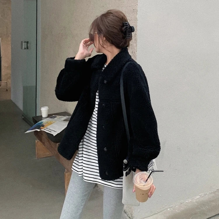 100% Wool Coat 2024 Autumn Winter Women Solid Lamb Fur Jacket Mujer One Fur Thick Warm Korean Sheep Shearing Short Manteau Femme