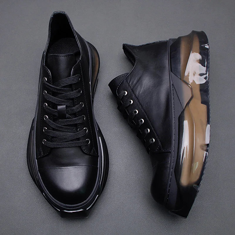 Men's shoes 2025 cowhide breathable casual shoes Comfortable sneakers platform board shoes Men's fashion white single shoes