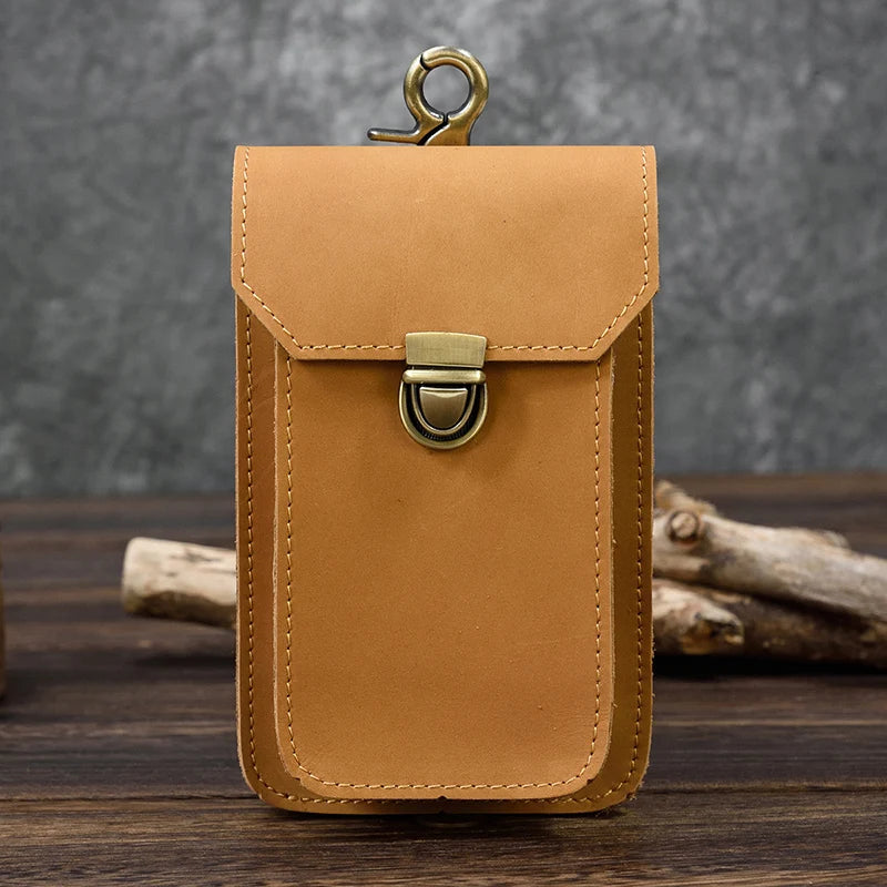 Luufan Leather Wait Bag For Men Travel Boy Belt Bag Vintage Brown Natural First Layer Cowhide Phone Waist Pack 2020