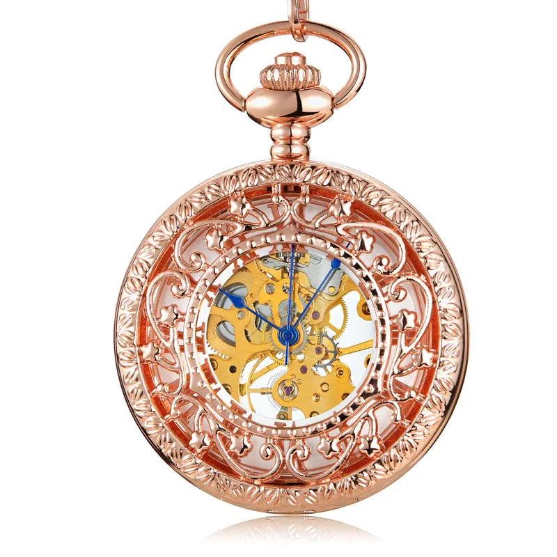 2023 Mechanical Pocket Watch Steampunk Pendent Chains Gold Skeleton Hand-winding Fob Watch Men Women Xmas gifts