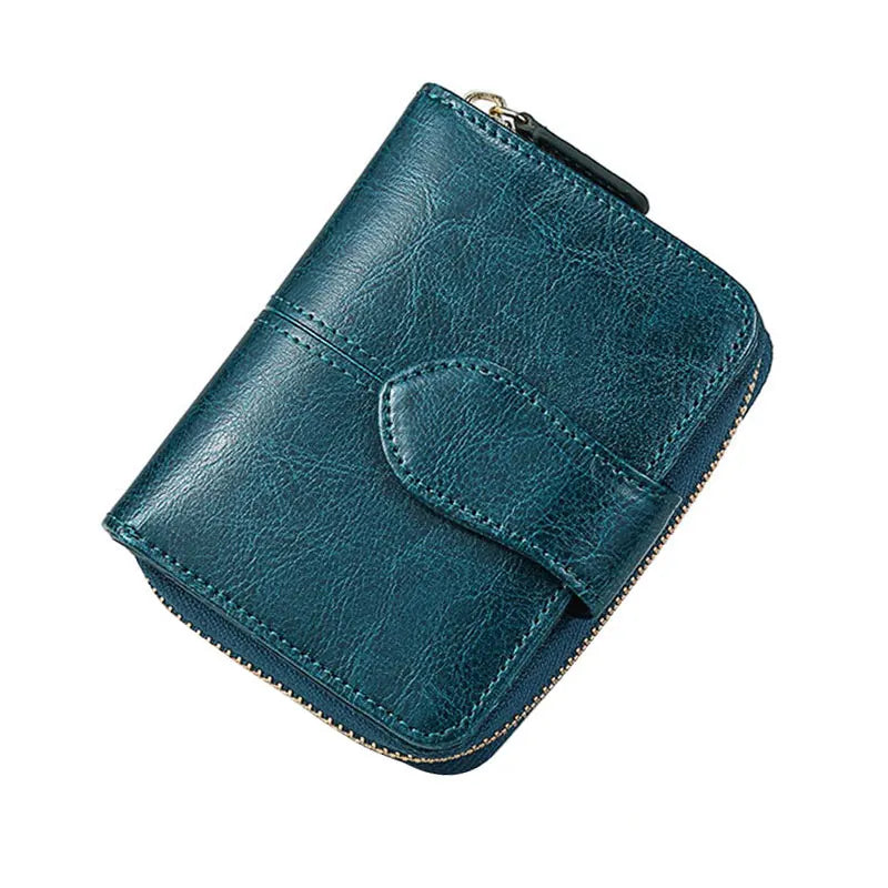 Billfold Oil Wax Genuine Leather Wallets Women Short Mini Clutch Purse Soild Coin Pocket Credit Card Holder Cowhide Bag