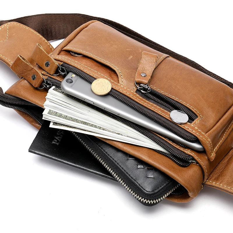 WESTAL Men's Waist Bags Genuine Leather Men's Belt Bag Fanny Pack Male Waist Pack Money Belt Hip Bag Man Belts Pouch Bags 8953