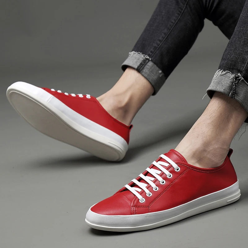 New Fashion Sneakers Genuine Leather Men Casual Shoes Footwear Male Flats Shoes Outdoor Black Mens Leather Designer