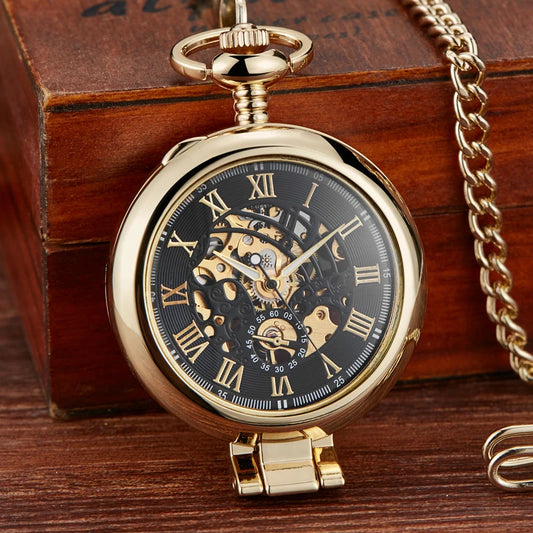 Gorben Transparent Cover Mechanical Pocket Watch Men Fashion Retro Casual Skeleton Dial Silver Hand Wind Male Fob Chain Watches