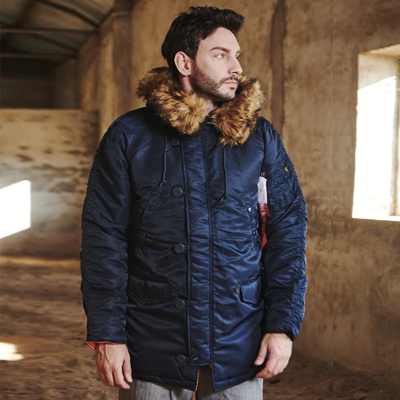 MGP Men's winter standard jacket classic n-3b parka for extreme cold weather waterproof removable faux fur around Hood