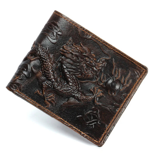 Leather 3D Embossing Dragon Cloud Totem wallet,Vintage short Wallet personality Purse Simple Design Money Clip Wallet