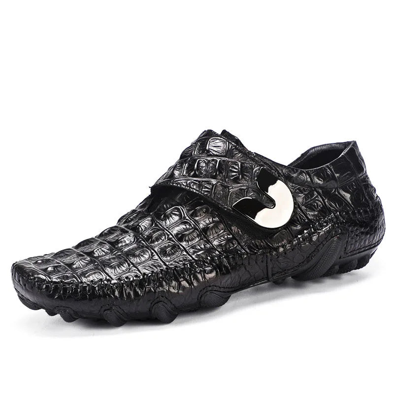 Luxury Driving Shoes Mens Shoes Genuine Leather Shoes Loafer Cow Leather Crocodile Pattern Hasp Casual Shoes Zapatos Hombre