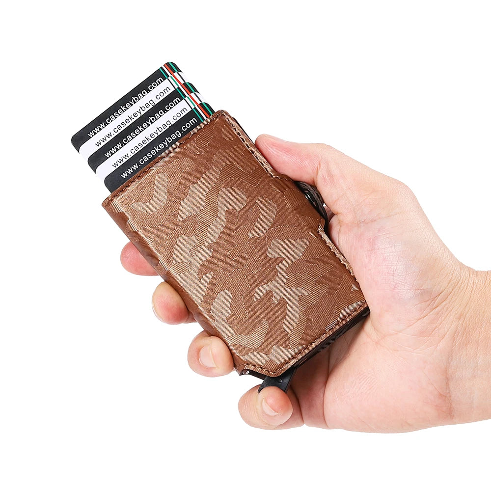 RFID Business Credit Card Holder Men Multifunction Automatic Aluminium Alloy Leather Cards Case Mini Wallet Slim Coin Purse