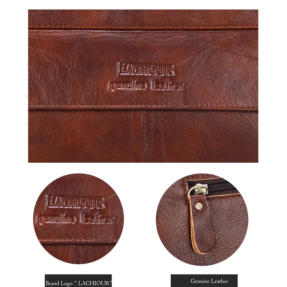 Men Genuine Leather Handbag Fashion Office 14 inch Laptop Briefcase Bag Male Computer Shoulder Bags Men's Business Document Bag