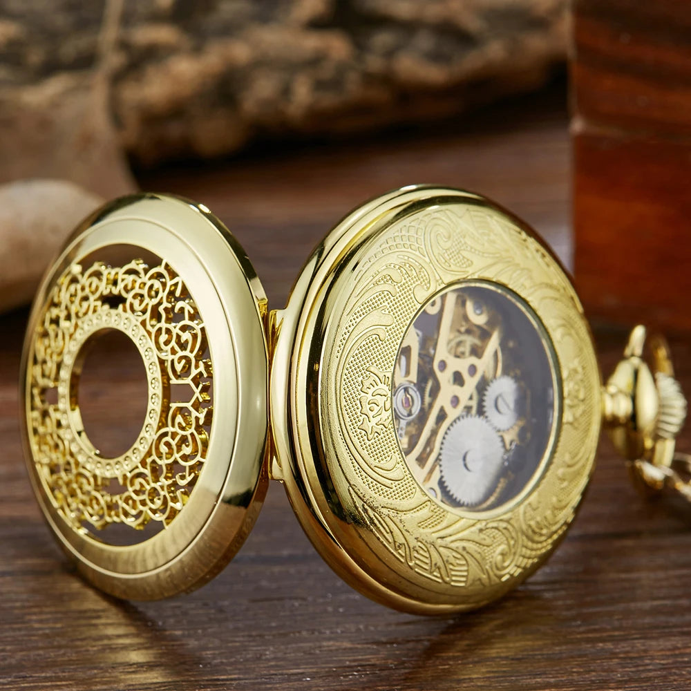 Luminous Hand Winding Mechanical Pocket Watch Pendant Bronze Classical Vintage Hollow Cover Analog for Men Watches Clock Gift