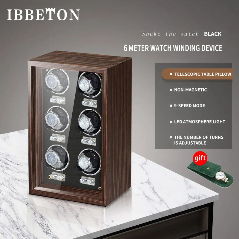 IBBETON Brand Luxury Wood Watch Winder High-End Leather Automatic Watches Box with Mabuchi Motor Watch Cabinet Clock Storage Box