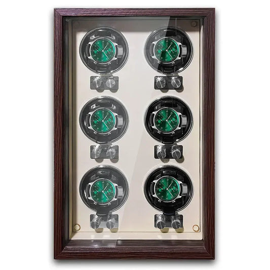 Luxury High-End 6-Slot Automatic Watch Winder Mabuchi Mute Motor Watch Cabinet with Clock Wood Watches Box & Storage Case
