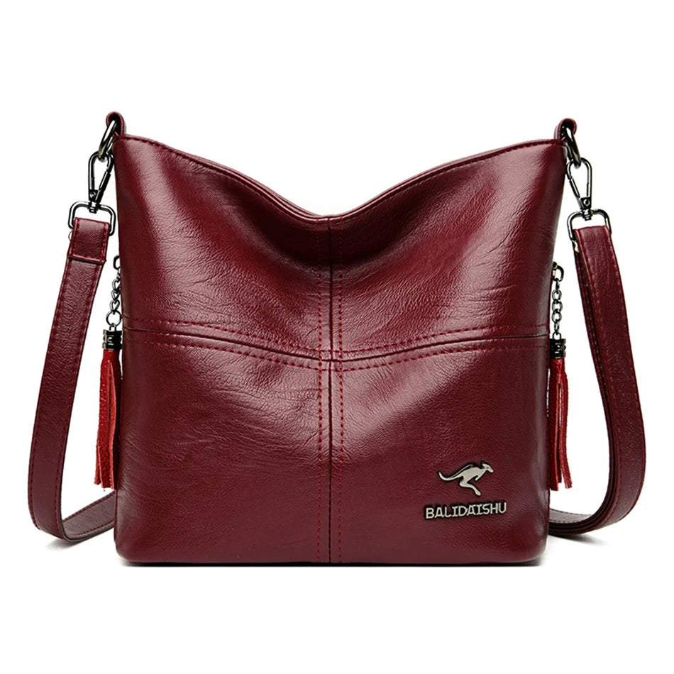 Female Shoulder Crossbody Bags for Women 2024 Ladies Soft High Quality Leather Luxury Kangaroo Brand Handbags Tassel Bucket Bag