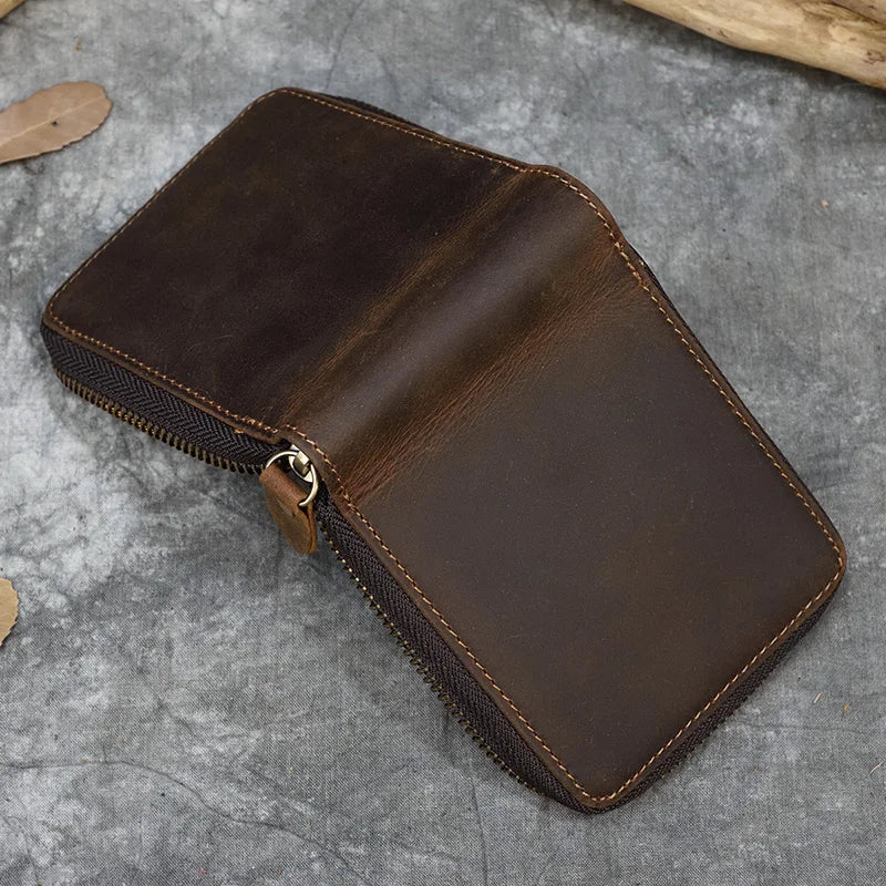 Luufan Genuine Leather Short Wallet Men Women Natural Cowskin Short Purse With Coin Pocket Zipper Around Card Purse Small Wallet