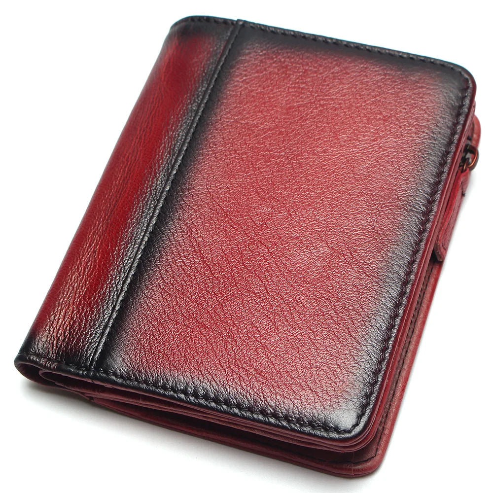 Natural Leather RFID Blocking Men's Top Layer Brushed Wallet Handmade Retro Pure Coin Purse