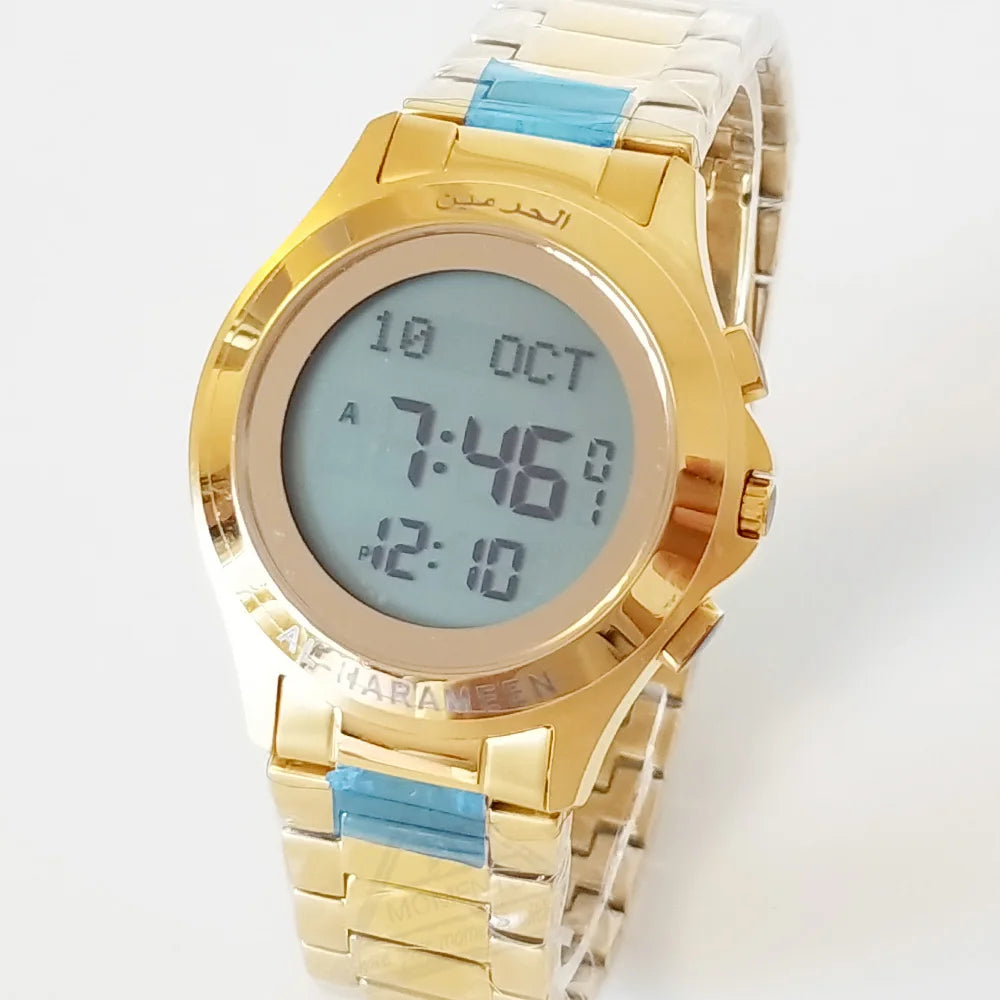 Azan Watch in Arabic English for Muslim Lover with Prayer Alarm Fajr Time Qibla Islamic Gift Man and Woman Size Ramadan Gift