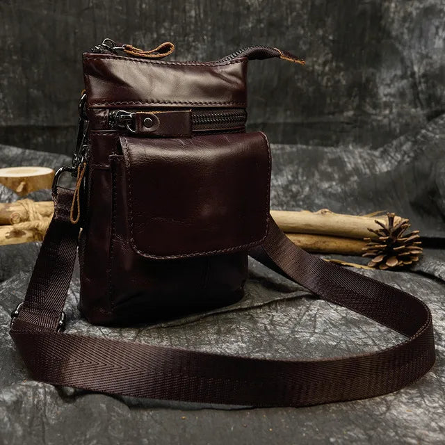 Crazy Horse Leather Waist Belt Bag Multifunction Casual Daily wait pack Small Messenger Shoulder Bag mini Designer Phone Pouch