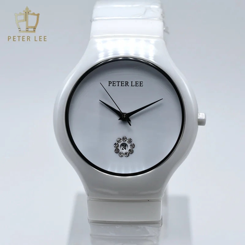 PETER LEE Original Brands Watches For Women Ceramic Fashion Quartz Wristwatches High Quality Elegant Lady Sets Diamond Watch