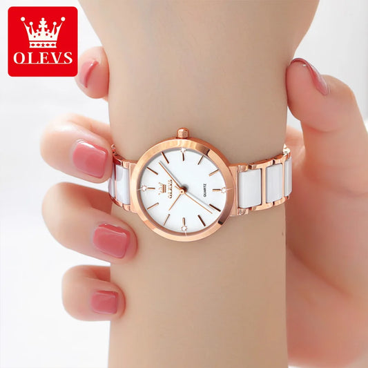 OLEVS Brand 5877 Japan Movement Fashionable Business Watch Ladies Waterproof Ceramic Women's Watches Quartz Wrist Watch