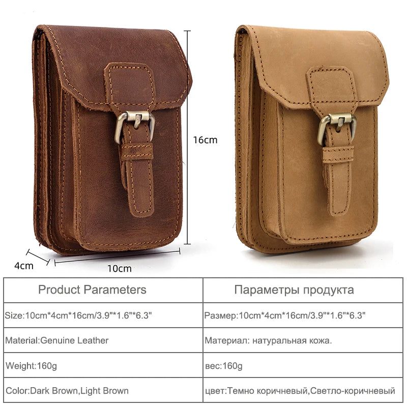 Luufan Leather Wait Bag For Men Travel Boy Belt Bag Vintage Brown Natural First Layer Cowhide Phone Waist Pack 2020