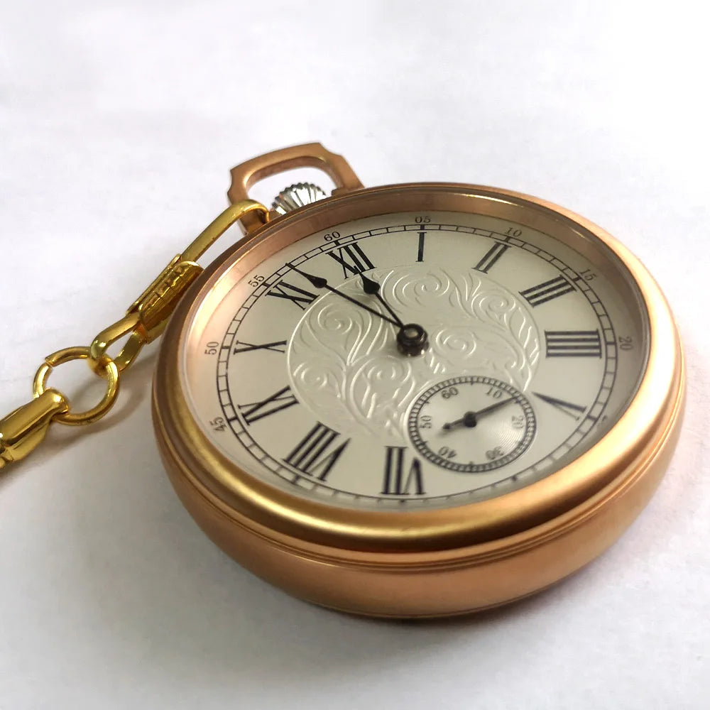 Rose Gold 316L Stainless steel Waterproof Pocket Watch Mechanical Movement Antique Vintage Luxury VOGOROSO Watch with Chain&Box