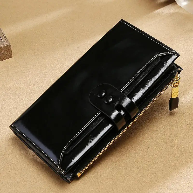 RFID Blocking Genuine Leather Women Wallet Long Lady Leather Purse Brand Design Luxury Oil Wax Leather Female Wallet Coin Purse