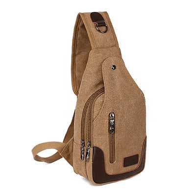 YoReAi  Men's Messenger Bag Outdoor Khaki Fashion Canvas Leather Satchel Sling   Cross Body  Chest Packs