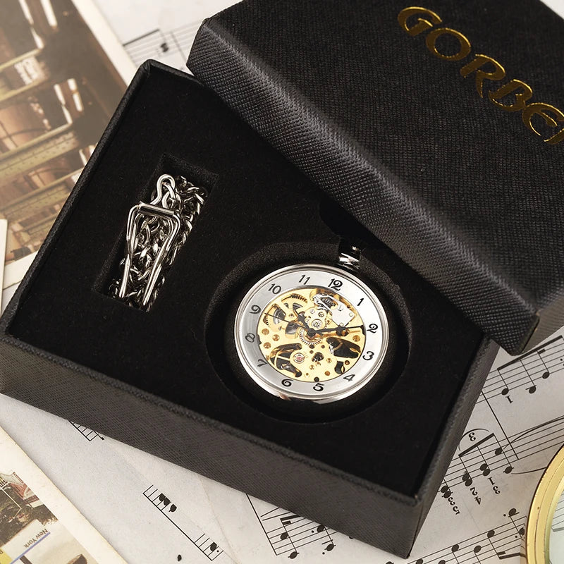 Luxury Retro Mechanical Pocket Watch Chain Skeleton Luxury Hand Winding Metal Fob Clock Relogio De Bolso Gifts For Men Woman