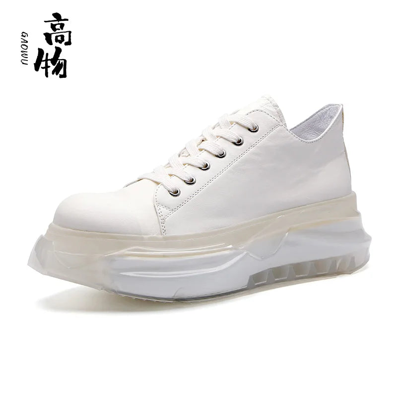Men's shoes 2025 cowhide breathable casual shoes Comfortable sneakers platform board shoes Men's fashion white single shoes