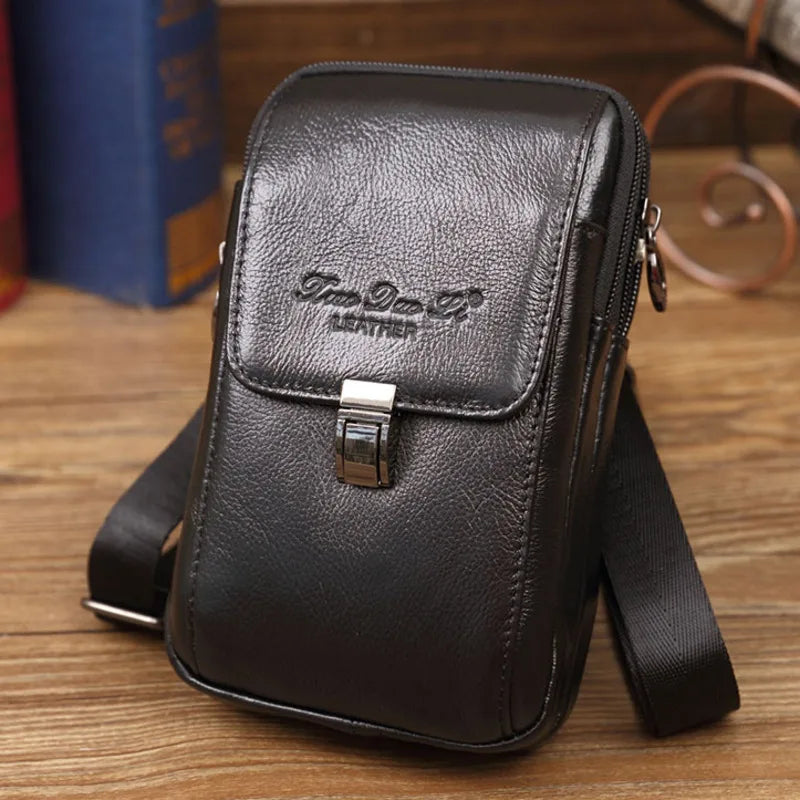 Men Messeger Bag Genuine Leather Flap Solid Multifunction Crossbody Phone Pouch Mobile Phone Credit Card Storage Bags