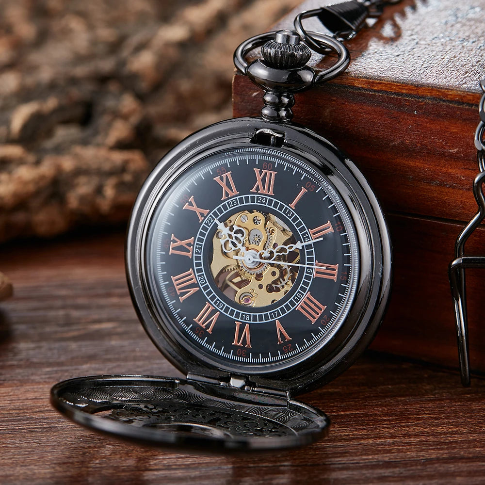 Luminous Hand Winding Mechanical Pocket Watch Pendant Bronze Classical Vintage Hollow Cover Analog for Men Watches Clock Gift