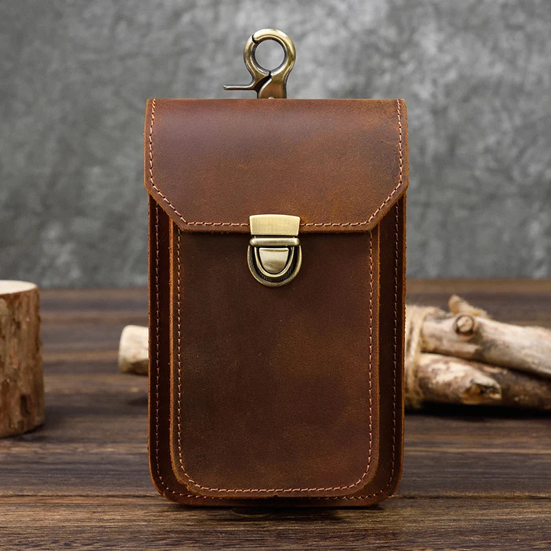 Luufan Leather Wait Bag For Men Travel Boy Belt Bag Vintage Brown Natural First Layer Cowhide Phone Waist Pack 2020
