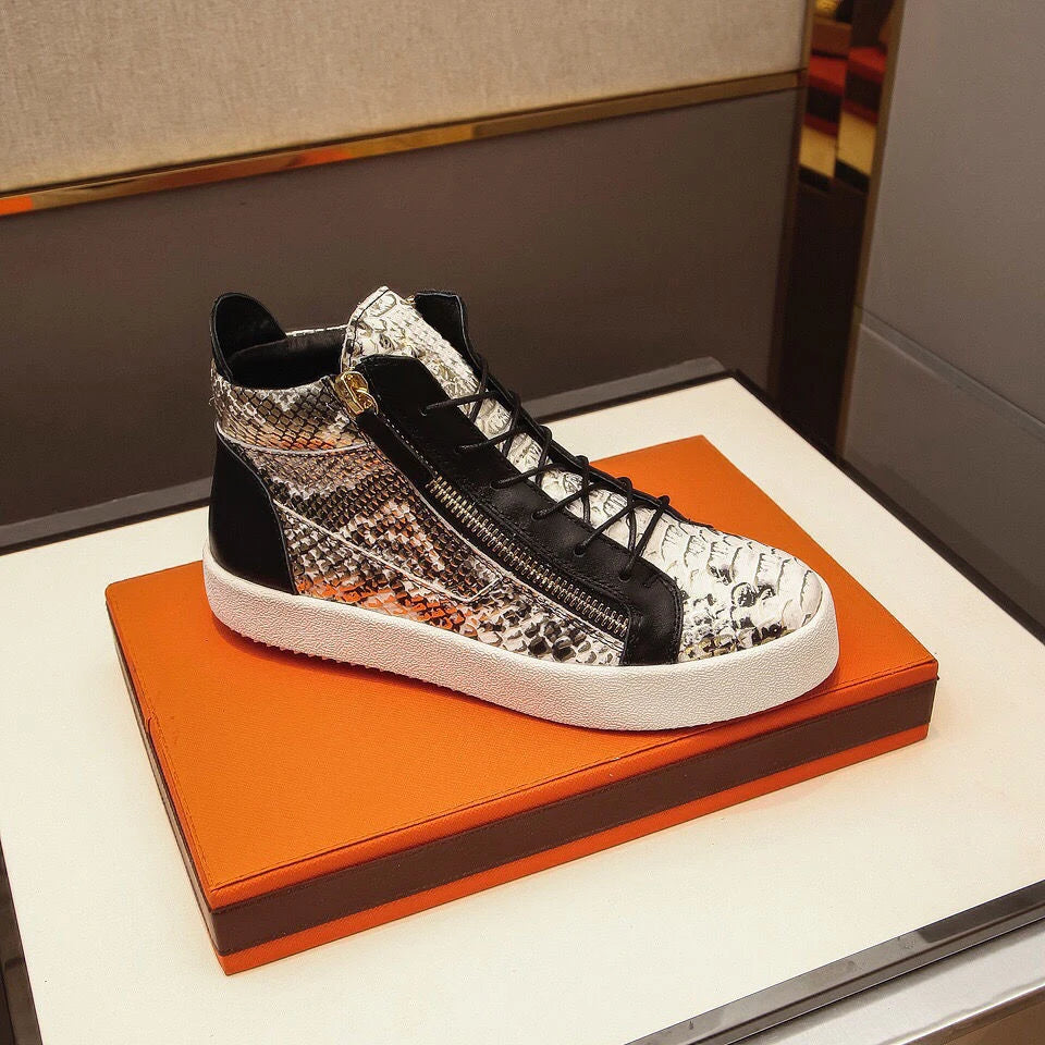 Snake Pattern Fashion Luxury Shoes Sneaker Flats Casual Mens Lace-Up Zipper Mixed Color Shoes Man 47 Size Zapatillas Hombre