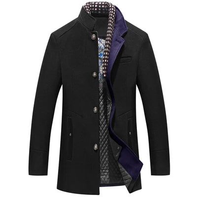 DIMUSI Winter Autumn Men's Wool Coats Casual Middle Long Scarf Collar Cotton-padded Thick Warm Woolen Coat Male Trench Clothing