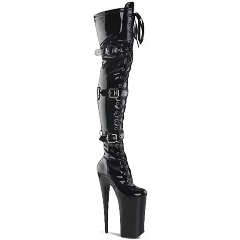 New Style Women's Party Shoes High Quality Over The Knee Long Boots Superstar 20CM Thin Heel Catwalk Shows Buckle Zipper Pumps