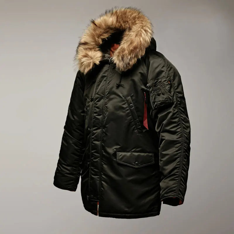 MGP Men's winter standard jacket classic n-3b parka for extreme cold weather waterproof removable faux fur around Hood