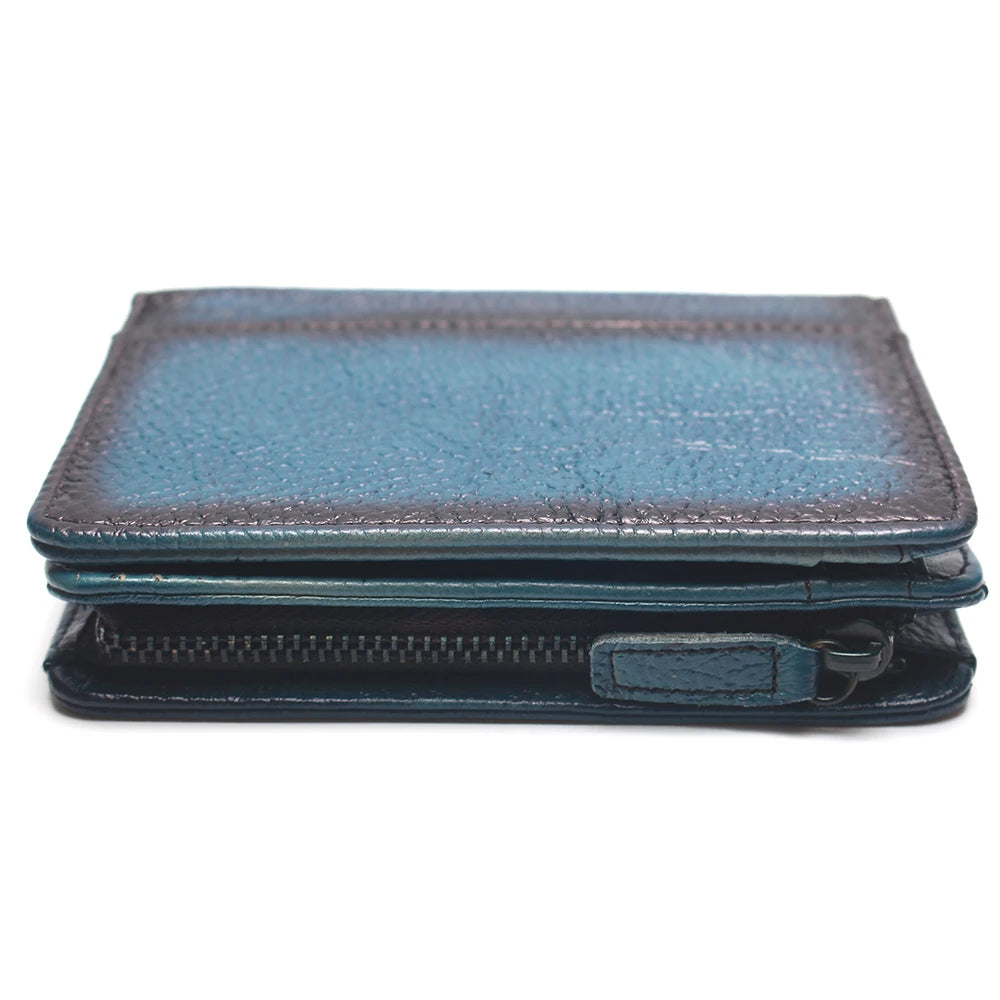 Natural Leather RFID Blocking Men's Top Layer Brushed Wallet Handmade Retro Pure Coin Purse