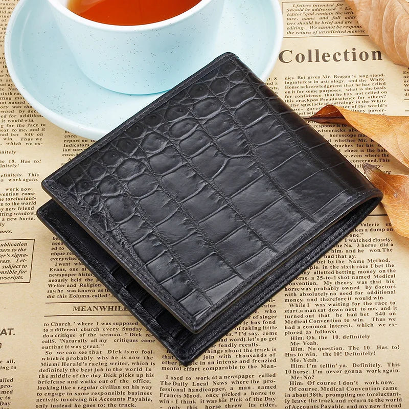 Classical Genuine Crocodile Belly Skin Men Short Bifold Wallet Card Holders Authentic Alligator Leather Male Small Clutch Purse