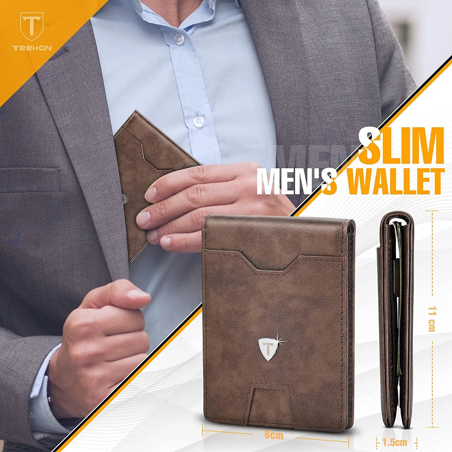 Genuine Leather MIni Small Wallet Men Slim Money Clip RFID Blocking Bifold Credit Card Holders