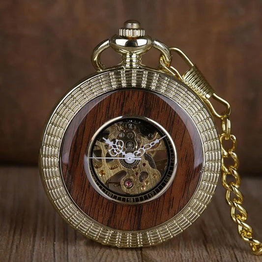 Top Brand Solid Wood Mechanical Pocket Watches FOB Chain Hollow Steampunk Pocket Watches Skeleton Mens Womens Male Clock