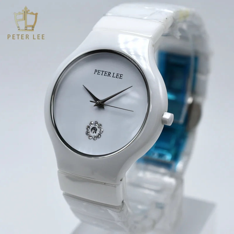 PETER LEE Original Brands Watches For Women Ceramic Fashion Quartz Wristwatches High Quality Elegant Lady Sets Diamond Watch