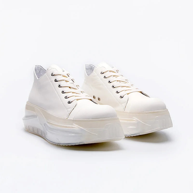 Men's shoes 2025 cowhide breathable casual shoes Comfortable sneakers platform board shoes Men's fashion white single shoes