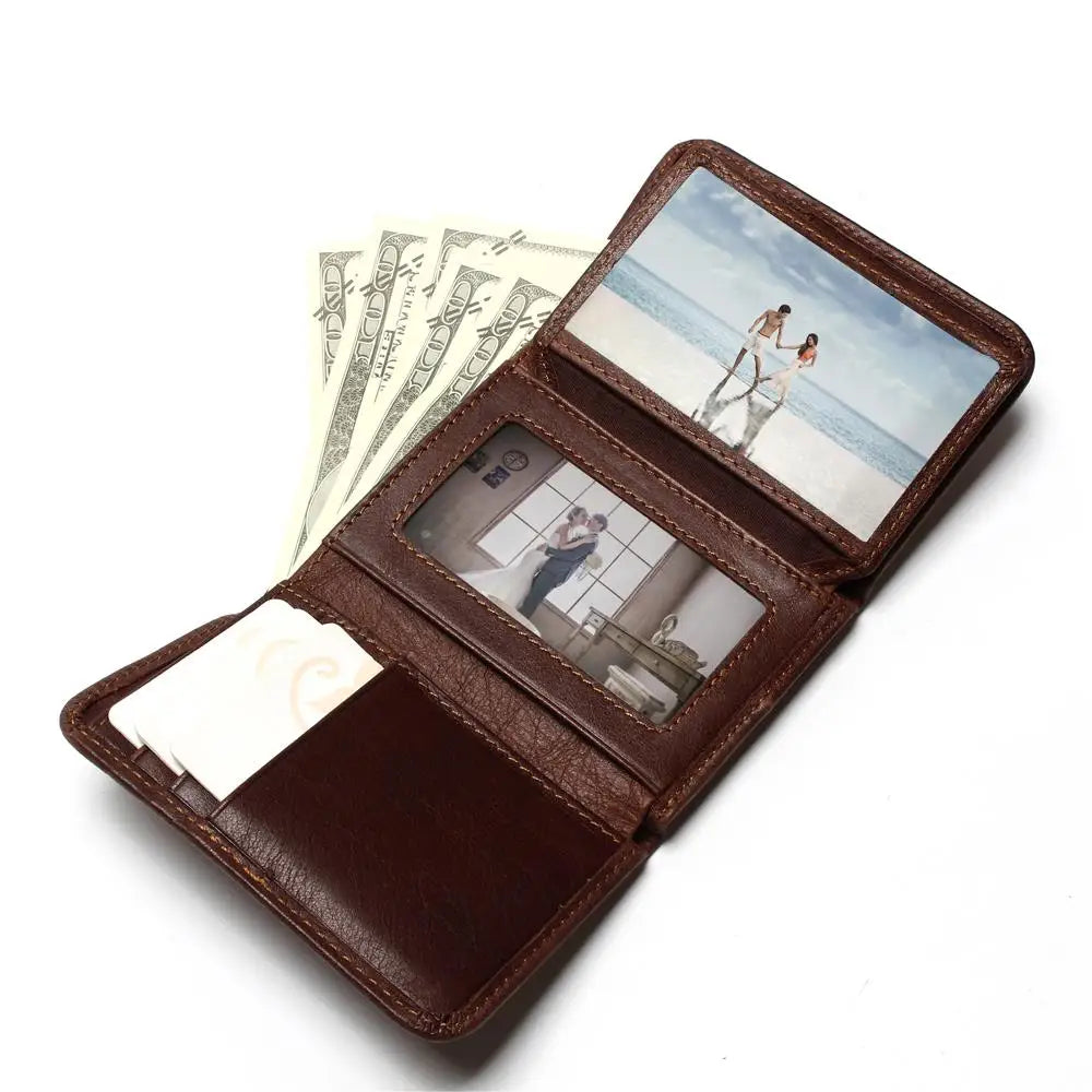 RFID Wallet Antitheft Scanning Leather Hasp Leisure Men's Slim Mini Case Credit Card Trifold Purse